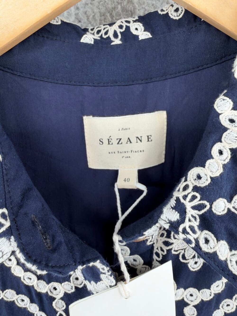 Sezane Adele Dress Marine Ecru Embroidered Shirt Dress 8 NWT - Picture 11 of 13